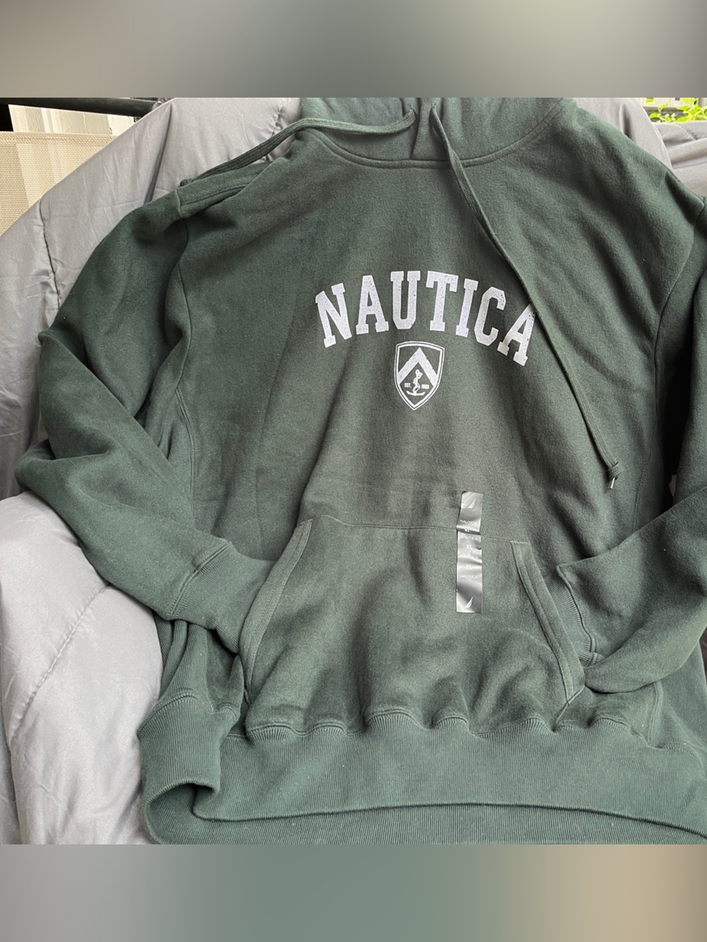 Nautica Dark Green Pullover Hoodie with Chest Logo